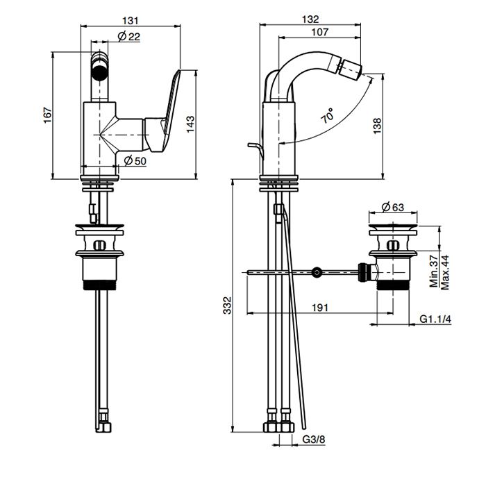 Fima Carlo Frattini Spot Смеситель для биде, на 1 отв., с донным клапано, цвет: чёрный матовый
