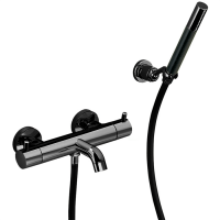 CISAL Less New Смеситель термостатический настенный для ванны/душа с ручной лейкой,держателем и шлангом, цвет черный матовый