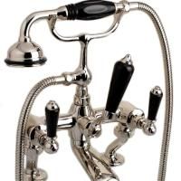 Devon Black Dandy Смеситель для ванны, монтаж на бортик ванны, с лейкой и шлангом, ручки черные цвет: никель блестящий