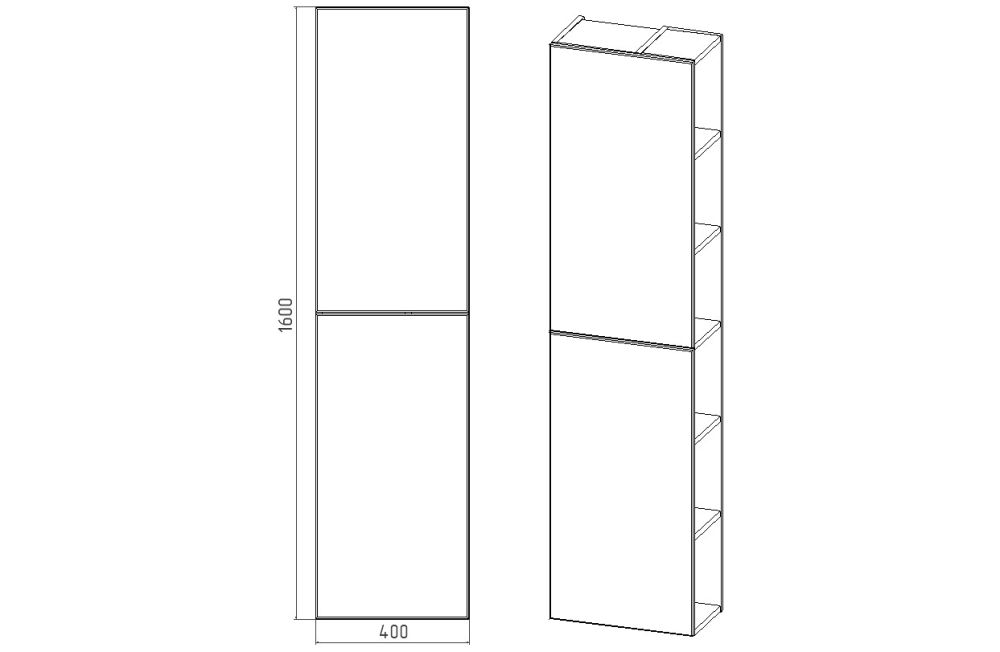 Пенал VIANT "Бостон" подвесной правый/левый графит 400x230x1600 (VBOS400G-PENP), артикул VBOS400G-PENP