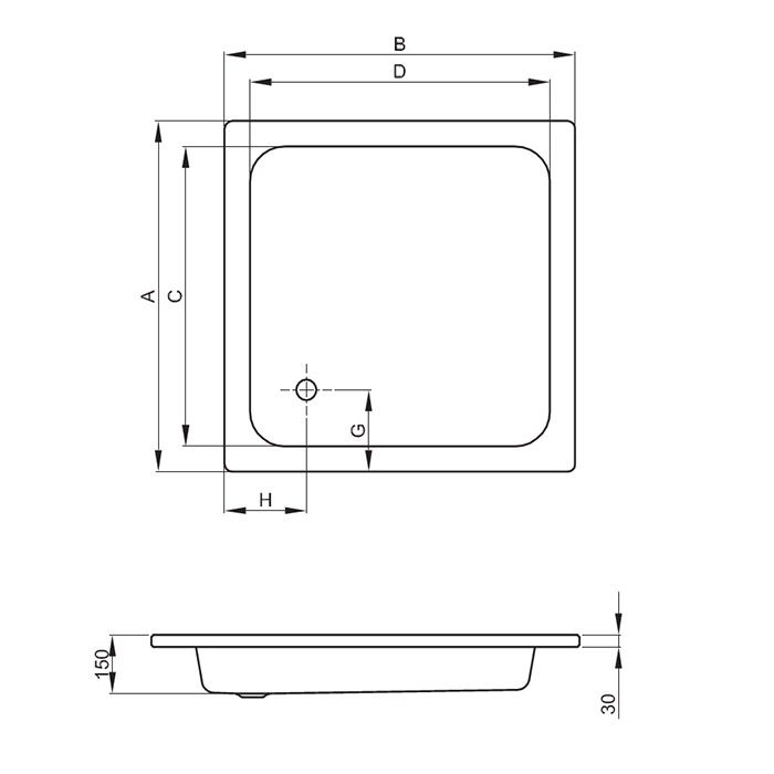 BETTE Душевой поддон, без шумоизоляции, квадратный 90х90хh15см, D52 мм, цвет белый
