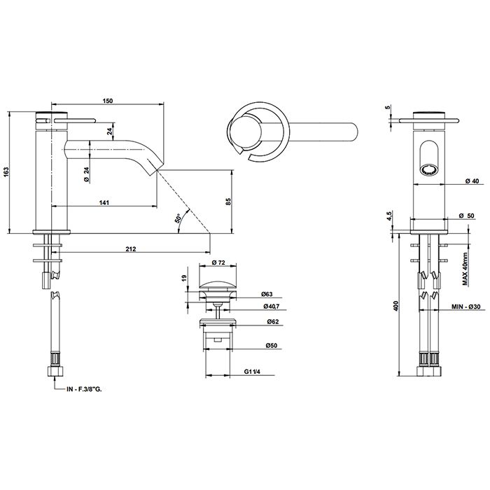 BONGIO LINEA Смеситель для раковины на 1 отверстие, однорычажный, в комплекте с донным клапаном Click-Clack, цвет хром, артикул 82521CRCR