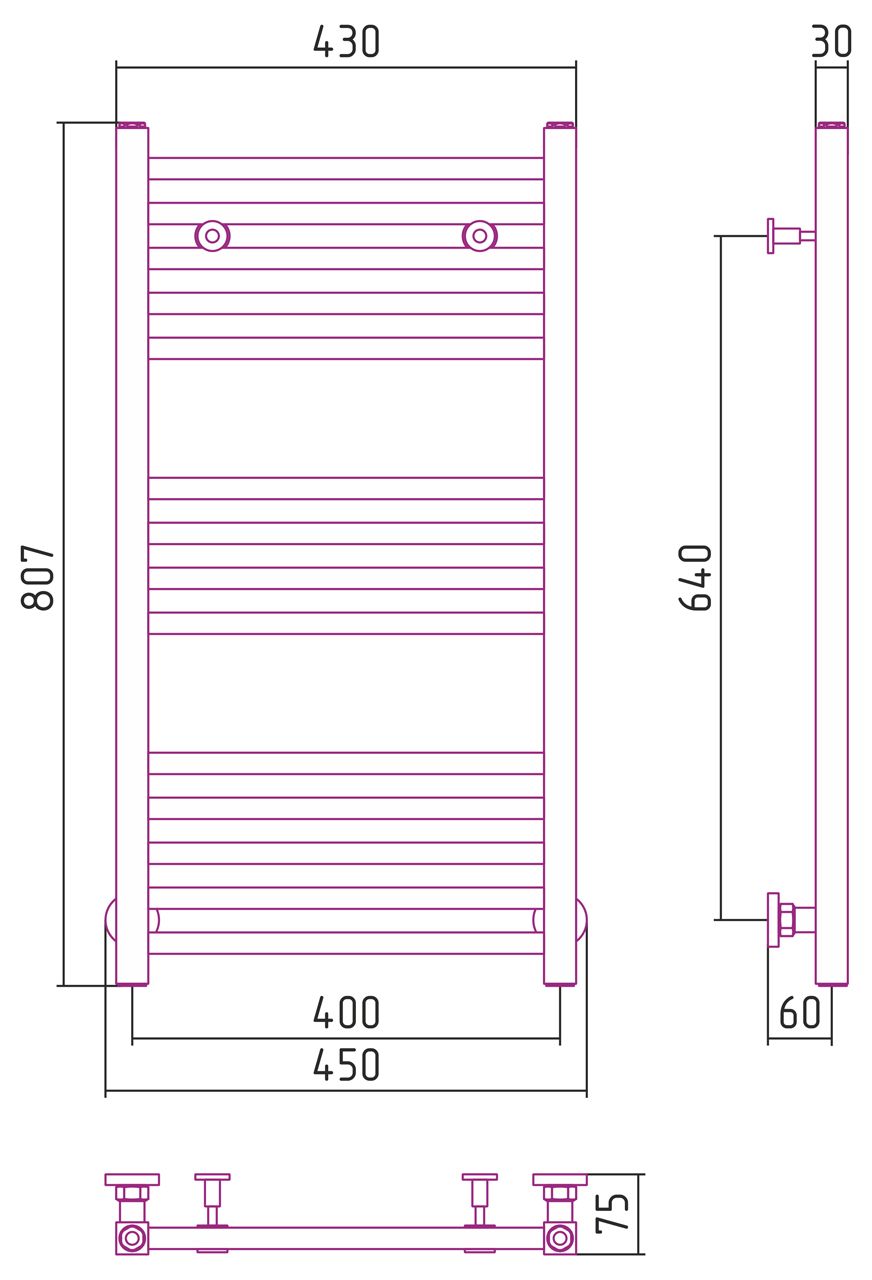 Полотенцесушитель водяной МОДУС 800х400 (Без покрытия)