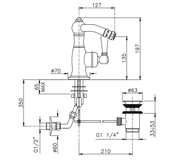Nicolazzi Cristallo Смеситель для биде, на 1 отв, с донным клапаном, излив: 127 мм, цвет: хром