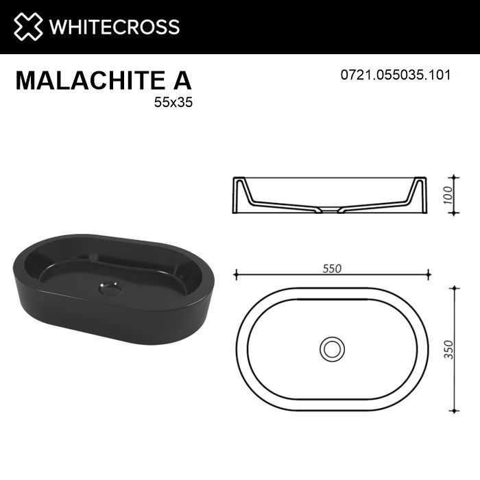 Умывальник WHITECROSS Malachite A 55x35 (черный глянец) иск. камень Умывальник WHITECROSS Malachite A 55x35 (черный глянец) иск. камень