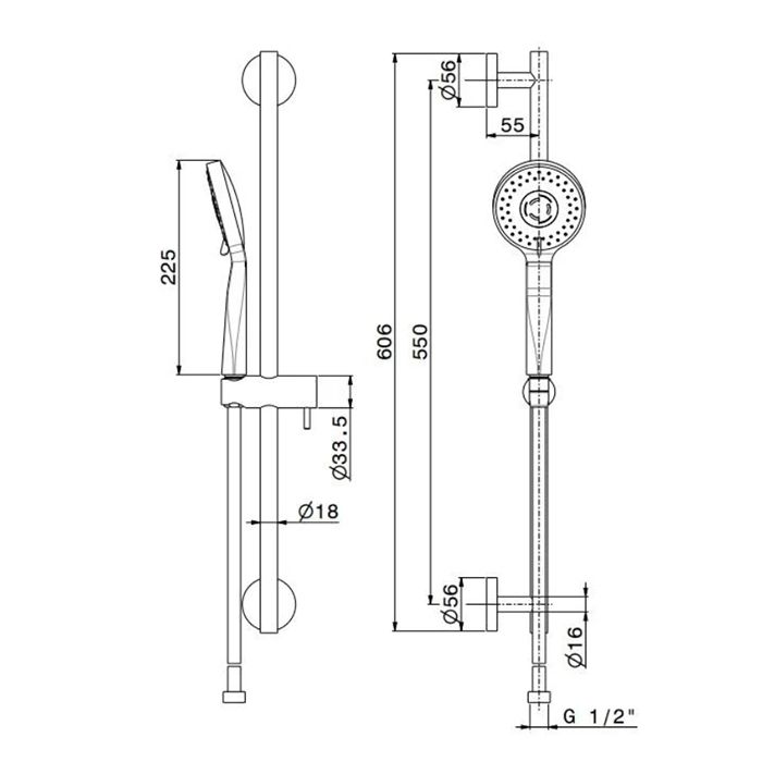 Душевая стойка OLE c ручной круглой лейкой и шлангом, без выхода для подачи воды, хром