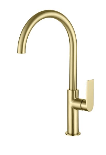 AQG Alpha, смеситель для кухни с закругленным поворотным  изливом, цвет матовое золото (PVD)