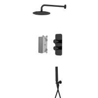 Fima Carlo Frattini Комплект для душа с верхним душем Ø250 мм., наст держ 350 мм,  смес встр с пер на 2/3 источн, внутр часть, цвет: чёрный матовый Fima Carlo Frattini Комплект для душа с верхним душем Ø250 мм., наст держ 350 мм,  смес встр с пер на 2/3 источн, внутр часть, цвет: чёрный матовый