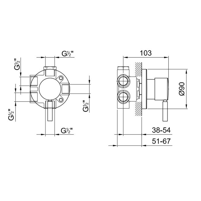 Fantini Внутренняя часть смесителя для душа, переключатель на 3 источника, с Eco System, 1/2''