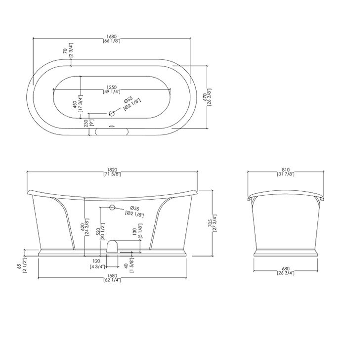 Devon&Devon Camelot Ванна 182х81х70,5 см, чугунная, отдельностоящая, облицованная снаружи листовым свинцом