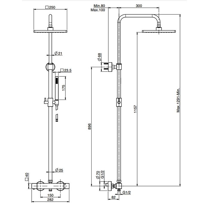 Fima Carlo Frattini Colonne doccia Душевая стойка, верхний душ 25х25см., с термостатическим смесителем, держателем и ручным душем, цвет: золото