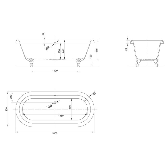 KNIEF Слив с цепочкой, с сифоном с горизонтальным отводом, цвет хром (смонтирован на ванне)