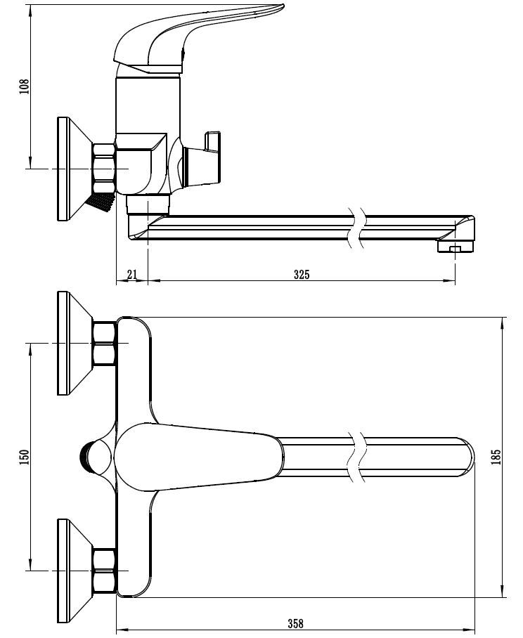 Смеситель Cape Town для ванны.,c изл.325 мм, c акс., артикул: CT31