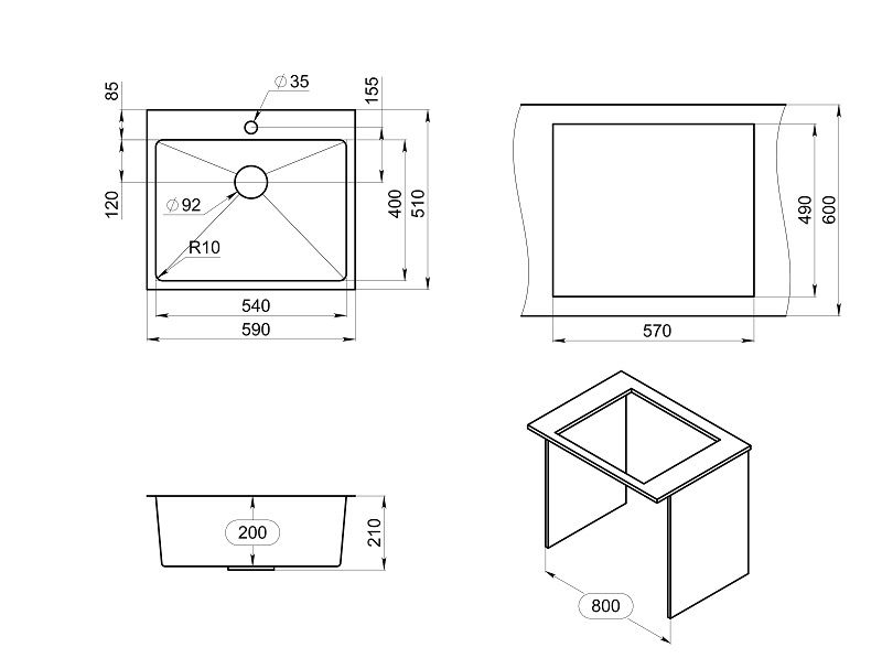 Кухонная мойка GRANULA (5951, ЗОЛОТО САТИН), артикул 5951, ЗОЛОТО САТИН