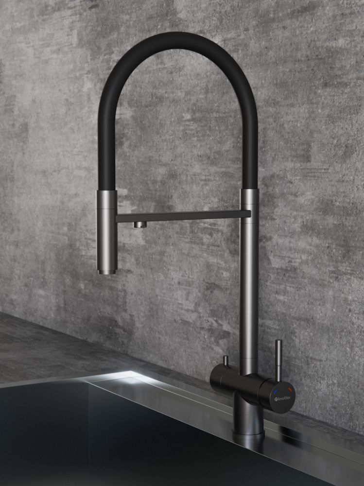 Смеситель для кухни с подключением фильтра Knotlor SS-16/GM, вороненая сталь, артикул SS-16/GM