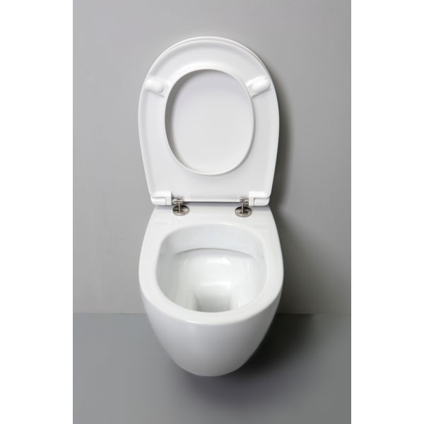 White Ceramic Basic, подвесной безободковый унитаз c крепежом, 50x36x26h см, цвет белый глянцевый