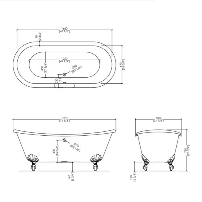 Devon Слив-перелив для ванны ADMIRAL (и еще 9 типов ванн) , с декоративной цепочкой, цвет: хром (без сифона и патрубка выпуска)