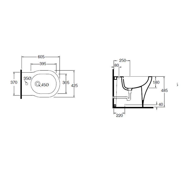 AZZURRA XL Биде подвесное 61х43х36 см с 1 отв под смеситель, цвет белый, с креплением