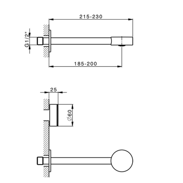 CISAL SLIM Смеситель для раковины настенный, двухвентильный, внешняя часть, цвет хром/черный матовый, артикул SM0135106T