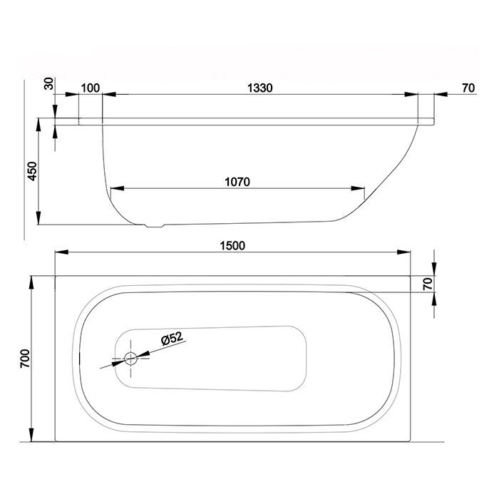 BETTE CLASSIC Ванна прямоугольная 1500х700х450 мм., с шумоизоляцией, цвет белый