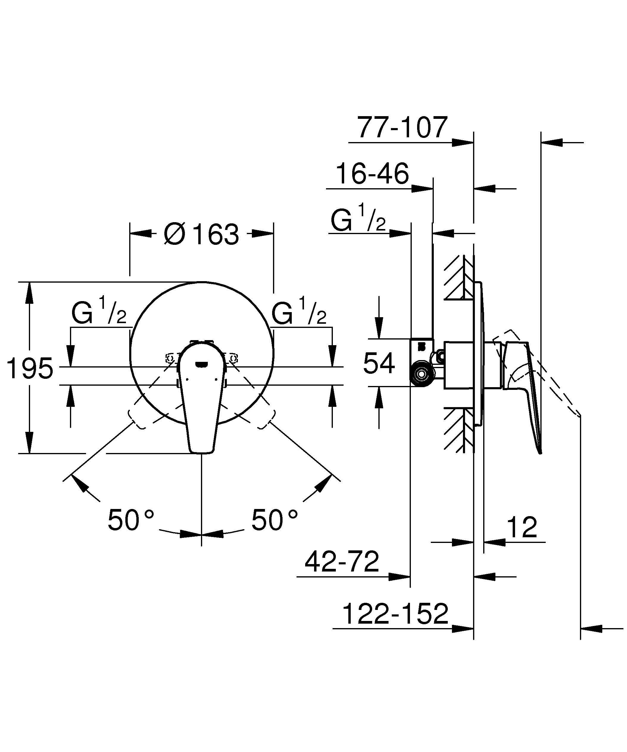Смеситель для душа GROHE BauEdge однорычажный, хром (29078001)