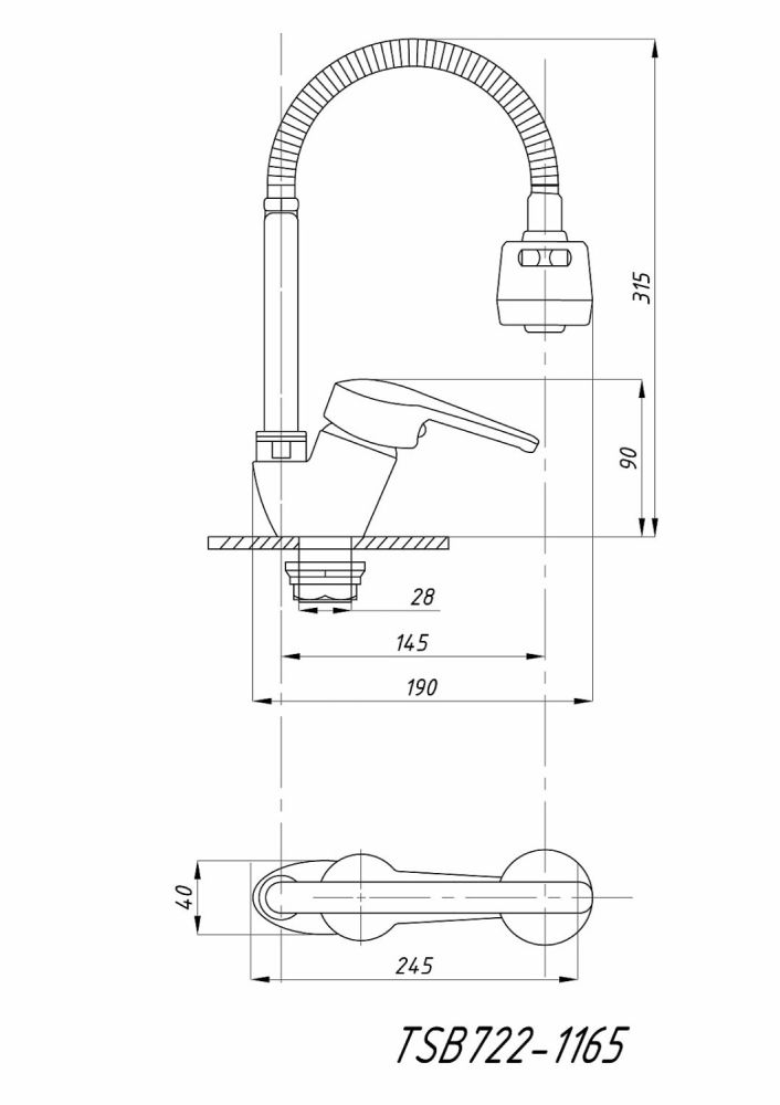 Смеситель для кухни TSARSBERG гибкий излив (TSB-722-1165) тип См-МОЦБА, артикул TSB-722-1165