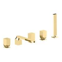 CISAL HI-RISE Смеситель для установки на борт ванны на 5 отверстий, двухвентильный, с изливом и ручным душем, цвет Gold Brushed