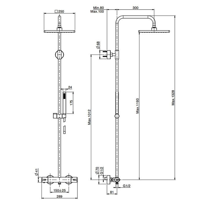 Fima Carlo Frattini Colonne doccia Душевая стойка, верхний душ 25х25см., с термостатическим смесителем, держателем и ручным душем, цвет: хром Fima Carlo Frattini Colonne doccia Душевая стойка, верхний душ 25х25см., с термостатическим смесителем, держателем и ручным душем, цвет: хром
