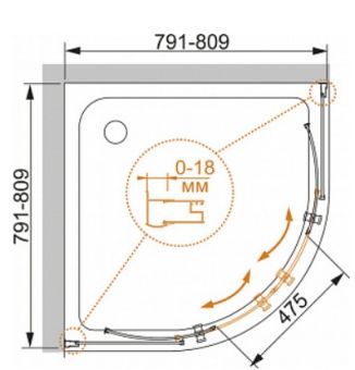 Душевой уголок Cezares Pratico R-2 90x90 PRATICO-R-2-90-C-Cr профиль Хром стекло прозрачное
