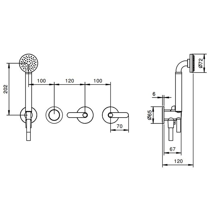 Fantini Icona Deco Смеситель для душа, встраиваемый, на 2 источника, без излива, с ручн.душем, (наружняя часть), цвет: хром
