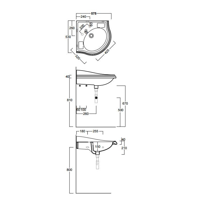 SIMAS Arcade Раковина  угловая 57,5x57,5 см с 1 отв. под смеситель, цвет белый