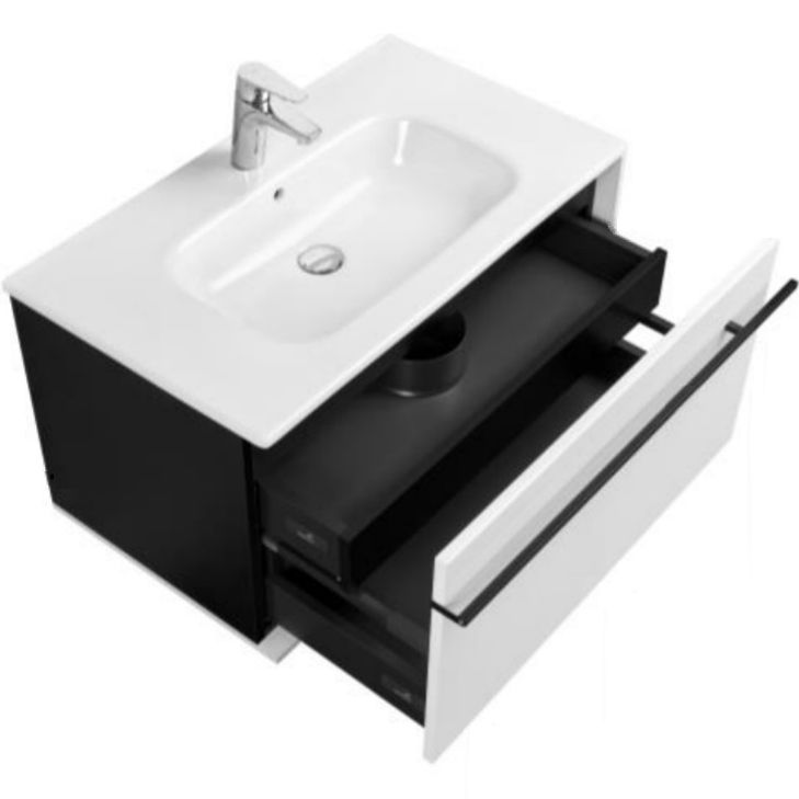 Тумба под раковину, Roca, Aneto, ширина, мм-585, глубина, мм-450, высота, мм-429, ящики-2 (один внешний, второй внутренний), цвет-белый глянец/черный матовый