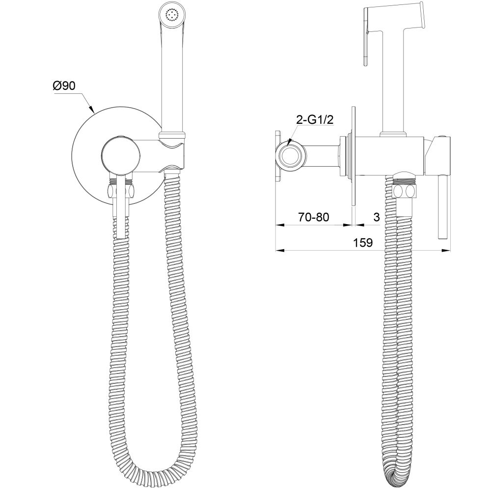 Смеситель с гигиеническим душем встраиваемый WONZON & WOGHAND STICK, Белый матовый (WW-88829902-MW)