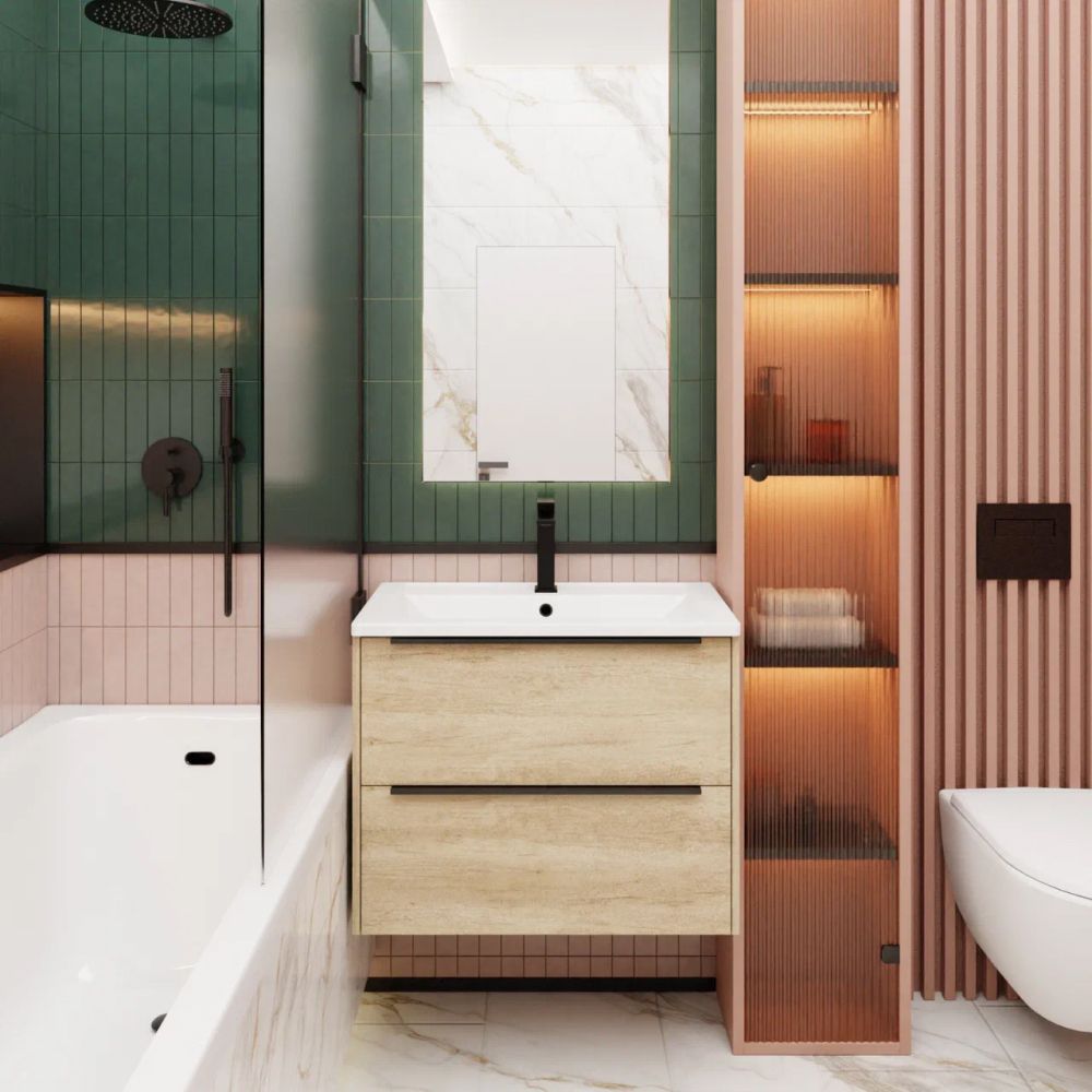 Тумба под раковину подвесная La Fenice Tesoro FNC-01-TES-DNN-80-2, натуральный, артикул FNC-01-TES-DNN-80-2