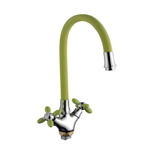 Смеситель для кухни с гибким изливом FASHUN A44127-6, хром/зеленый