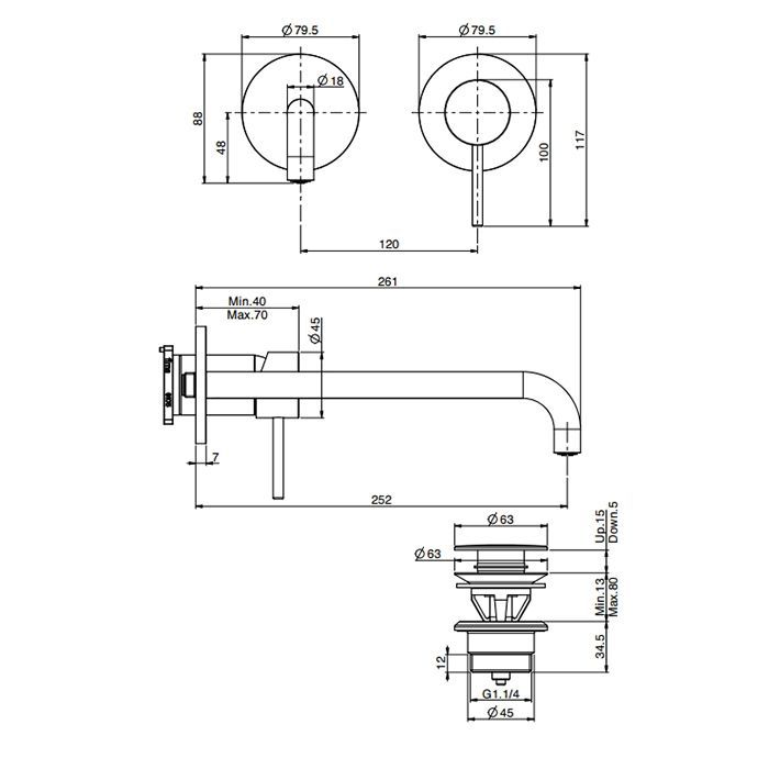 FIMA|Carlo Frattini SPILLO UP Смеситель для раковины встраиваемый, однорычажный, излив 250 мм., внешняя часть, цвет хром FIMA|Carlo Frattini SPILLO UP Смеситель для раковины встраиваемый, однорычажный, излив 250 мм., внешняя часть, цвет хром