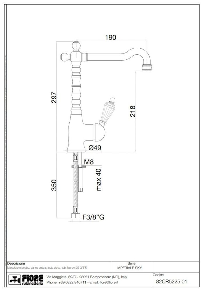 Fiore Imperiale Sky, однорычажный смеситель для раковины (излив 19 см), без донного клапана, цвет бронза - Swarovski