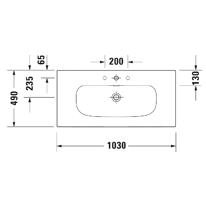 Duravit Viu Мебельная раковина с переливом 1 отв под смес. нажимной выпуск с керам. покрытием 1030х490 мм цвет белый