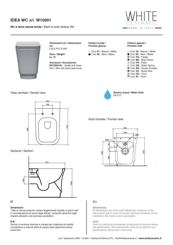 White Ceramic Idea, напольный безободковый унитаз 51x35x43h см, цвет черный матовый, артикул W1000105