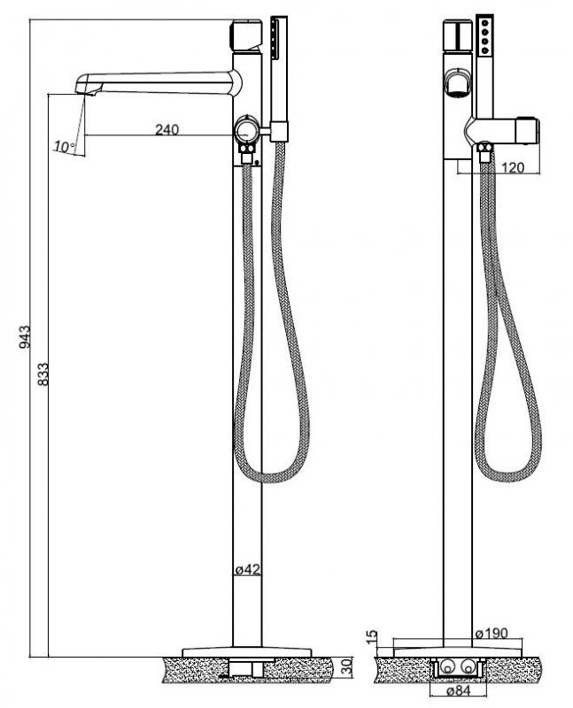 UNO Напольный смеситель для ванны, золото UNO-FMT-ORO, артикул UNO-FMT-ORO