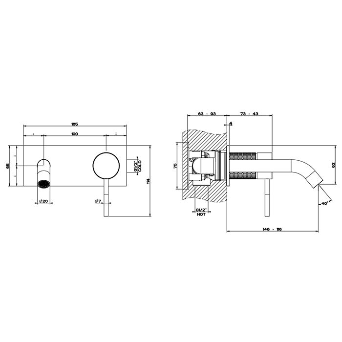 GESSI 316 Встраиваемый смеситель для раковины с изливом 146-116мм (внешняя часть), цвет: brushed black metal pvd GESSI 316 Встраиваемый смеситель для раковины с изливом 146-116мм (внешняя часть), цвет: brushed black metal pvd