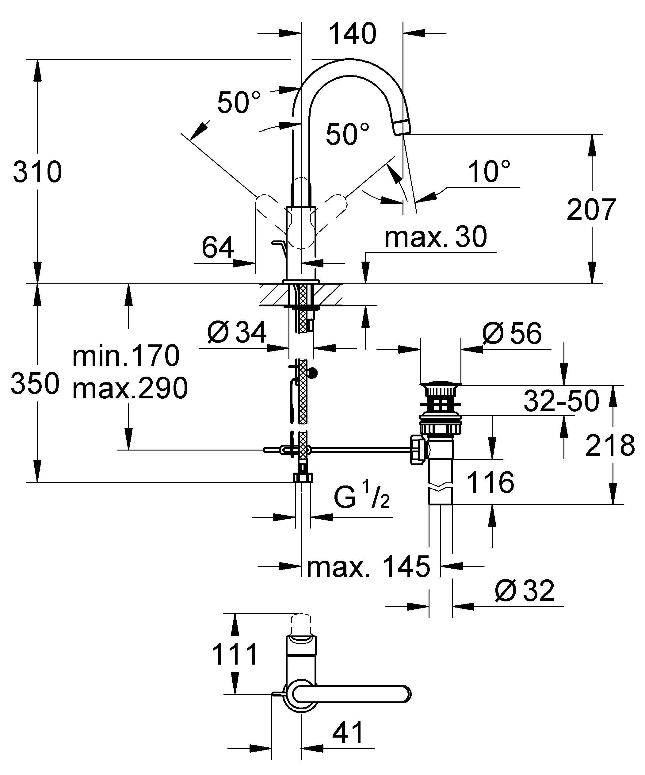 Смеситель для раковины GROHE BauEdge со сливным гарнитуром, размер L, хром (23093000) Смеситель для раковины GROHE BauEdge со сливным гарнитуром, размер L, хром (23093000)