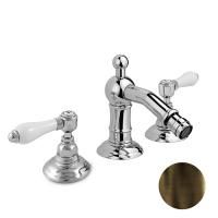 Nicolazzi P.m. Blanc Смеситель для биде на 3 отверстия, с донным клапаном, ручки белая керамика, цвет: тёмная бронза