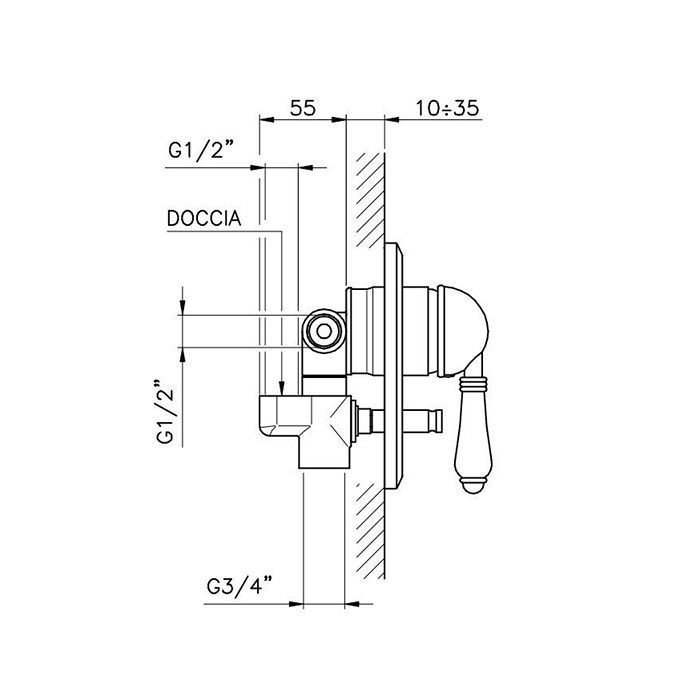 Nicolazzi Unico Встраиваемая часть для душа с переключателем, подключение смешанной воды 1/2'' и 3/4'' (новый арт С4060)