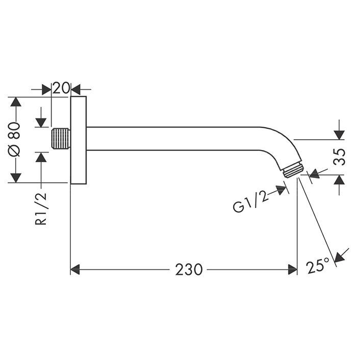HG Держатель верхнего душа, настенный, 230мм, G1/2, цвет: хром HG Держатель верхнего душа, настенный, 230мм, G1/2, цвет: хром