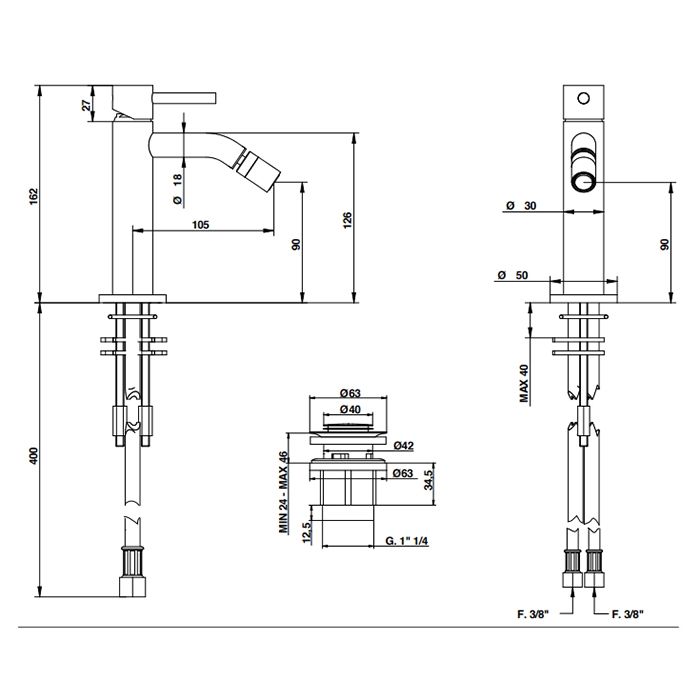 Bongio ON Смеситель для биде на 1 отв, с донным клапаном clic clac, цвет хром, артикул 68522CRPR