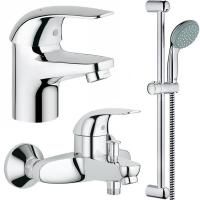 Набор смесителей GROHE Eueroeco с душевым гарнитуром, хром (124428) Набор смесителей GROHE Eueroeco с душевым гарнитуром, хром (124428)