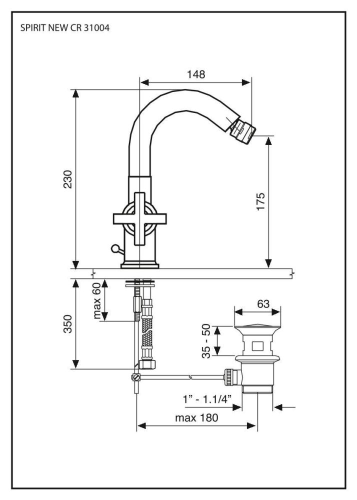 Emmevi Spirit New, двухвентильный смеситель (h23 см) для биде с поворотным изливом и донным клапаном, цвет хром