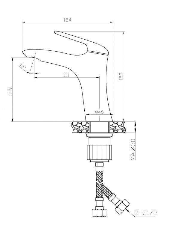 METAURO-LS-GM-W0 Смеситель для раковины однорычажный, без донного клапана, оружейная сталь, артикул METAURO-LS-GM-W0