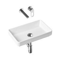 Комплект 4 в 1 Lavinia Boho Bathroom Sink Slim 21510155, накладная фарфоровая раковина 55 см, встраиваемый смеситель со скрытым механизмом, латунный сифон, донный клапан quick-clac